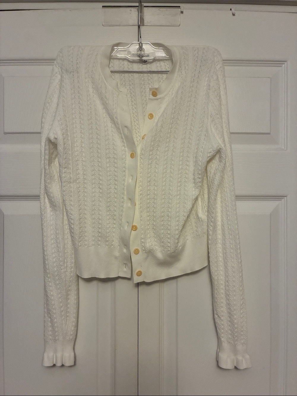 Madewell The Signature Open-Knit Cardigan White Ruffle Cuff Medium NS647